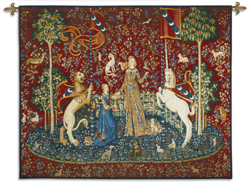 The Lady and The Unicorn – Taste | Woven Tapestry Wall Art Hanging | Historic Middle Ages Tapestry Reproduction | 100% Cotton USA Size 62x51 Wall Tapestry