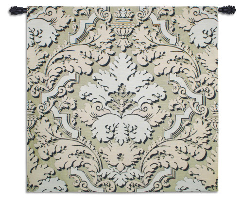 Luster Latte | Woven Tapestry Wall Art Hanging | Creamy Architectural Old World Floral Pattern | 100% Cotton USA Size 52x51 Wall Tapestry
