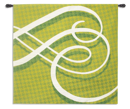 Lime Flourish | Woven Tapestry Wall Art Hanging | Weaving White Design on Geen Houndstooth Pattern | 100% Cotton USA Size 53x51 Wall Tapestry