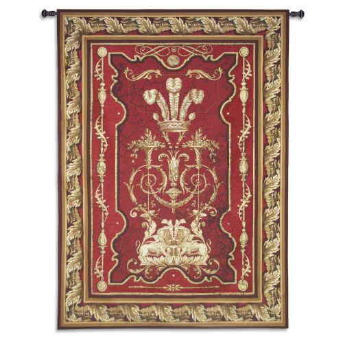 Sovereign | Woven Tapestry Wall Art Hanging | Royal Luxurious Archectural Design in Deep Crimson and Gold | 100% Cotton USA Size 117x85 Wall Tapestry