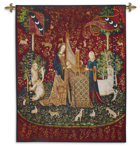 The Lady and the Unicorn – Hearing | Woven Tapestry Wall Art Hanging | Historic Middle Ages Tapestry Reproduction | 100% Cotton USA Size 65x53 Wall Tapestry