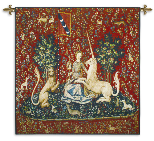 The Lady and The Unicorn - Sight | Woven Tapestry Wall Art Hanging | Historic Middle Ages Tapestry Reproduction | 100% Cotton USA Size 53x48 Wall Tapestry