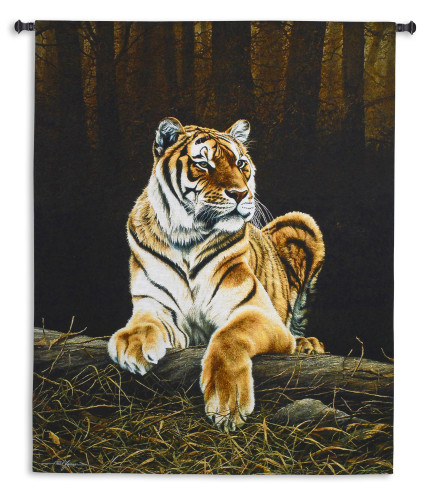 Grandeur by Paul James | Woven Tapestry Wall Art Hanging | Majestic Bengal Tiger Lounging | 100% Cotton USA Size 66x52 Wall Tapestry