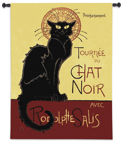 Tournee Chat by Theophile Steinlen | Woven Tapestry Wall Art Hanging | Vintage Parisian Nightclub Poster Advertisement with Black Cat | 100% Cotton USA Size 53x38 Wall Tapestry