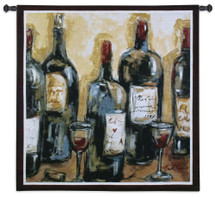 Wine Bar | Woven Tapestry Wall Art Hanging | Impressionist Wine Bottles Still Life | 100% Cotton USA Size 53x53 Wall Tapestry