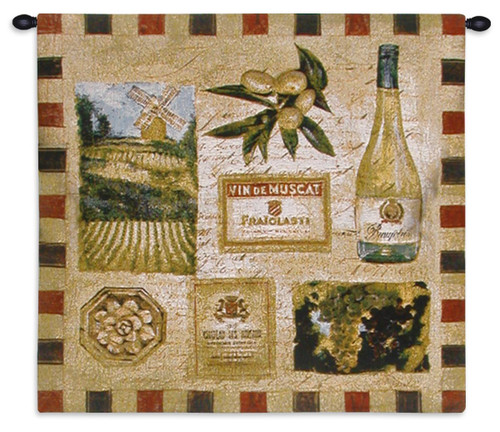 From the Wine Land II | Woven Tapestry Wall Art Hanging | Earthy Impressionist Vineyard Artwork | 100% Cotton USA Size 27x27 Wall Tapestry