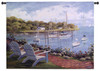 Harborside Reflection by Carol Saxe | Woven Tapestry Wall Art Hanging | Adirondack Chairs Overlooking Harbor Sailboats | 100% Cotton USA Size 53x40 Wall Tapestry
