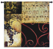 Autumn Waltz II | Woven Tapestry Wall Art Hanging | Contemporary Fall Collage with Grapes and Sheet Music | 100% Cotton USA Size 53x53 Wall Tapestry