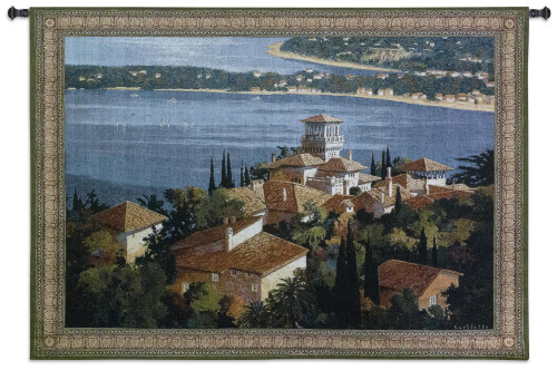 Garden on the Cote d'Azur by Max Hayslette | Woven Tapestry Wall Art Hanging | French Riviera Coast Village Rooftop View | 100% Cotton USA Size 73x53 Wall Tapestry