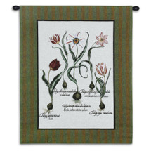 Tulip Study II | Woven Tapestry Wall Art Hanging | White and Red Tulips with Latin Names | 100% Cotton USA Size 33x26 Wall Tapestry