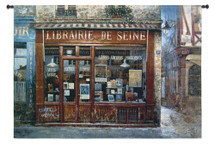 Librairie de Seine By Stan Beckman | Woven Tapestry Wall Art Hanging | Vintage French Library Storefront | 100% Cotton USA Size 53x27 Wall Tapestry