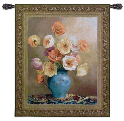 Poetic Poppies | Woven Tapestry Wall Art Hanging | Vibrant Flowers in Bright Blue Vase Still Life | 100% Cotton USA Size 53x47 Wall Tapestry