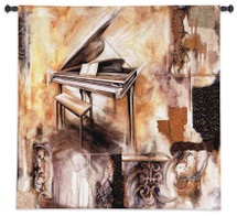 Piano Extraordinaire by Ruth Franks | Woven Tapestry Wall Art Hanging | Abstract Grand Piano with Architectural Motif | 100% Cotton USA Size 53x53 Wall Tapestry
