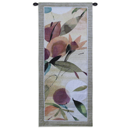 Fiesta Primavera I by Lola Abellan | Woven Tapestry Wall Art Hanging | Floral Organic Forms and Fruit Themes | 100% Cotton USA Size 53x22 Wall Tapestry