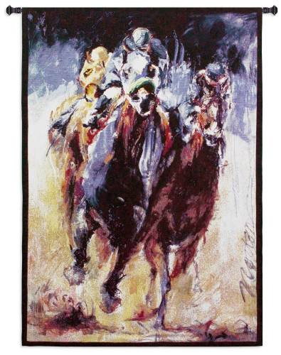 Stretch by Deborah Norton | Woven Tapestry Wall Art Hanging | Intense Equestrian Racing Scene | 100% Cotton USA Size 53x38 Wall Tapestry