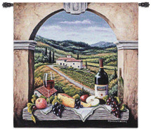 Vineyard Road by Barbara Felisky | Woven Tapestry Wall Art Hanging | Arch Window Feast over Tuscan Countryside | 100% Cotton USA Size 53x53 Wall Tapestry