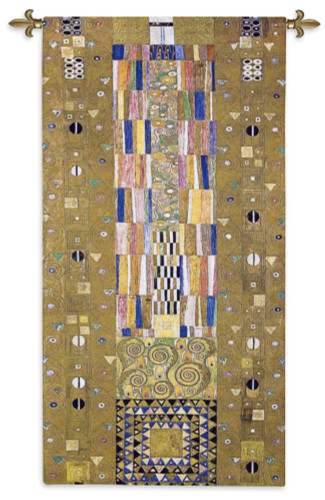 Stoclet Frieze Knight by Gustav Klimt - Stoclet Frieze Series | Woven Tapestry Wall Art Hanging | Geometric Shapes Lush Color Palette Masterpiece | 100% Cotton USA Size 116x53 Wall Tapestry