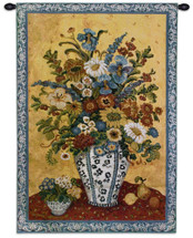 Suzanne's Blue and White by Etienne | Woven Tapestry Wall Art Hanging | Colorful Flower Blooms Still Life | 100% Cotton USA Size 34x26 Wall Tapestry