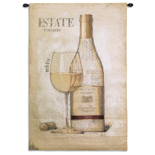 Estate Vineyards | Woven Tapestry Wall Art Hanging | Minimalist Contemporary White Wine Artwork | 100% Cotton USA Size 53x36 Wall Tapestry