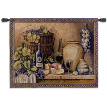 Mediterranean Vino ~ Wine & Cheese Tapestry Wall Hanging 