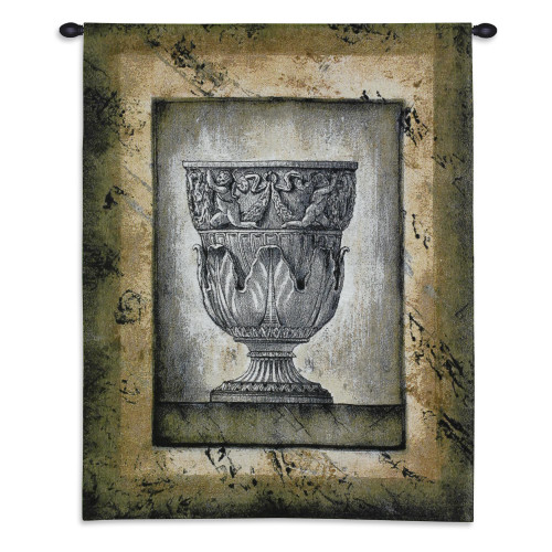 Cas Antico II | Woven Tapestry Wall Art Hanging | Intricate Statuesque Roman Vase Centerpiece | 100% Cotton USA Size 32x27 Wall Tapestry