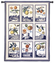 Fruit Study Natural | Woven Tapestry Wall Art Hanging | Colorful Citrus on Nine City Patch Panels | 100% Cotton USA Size 70x53 Wall Tapestry