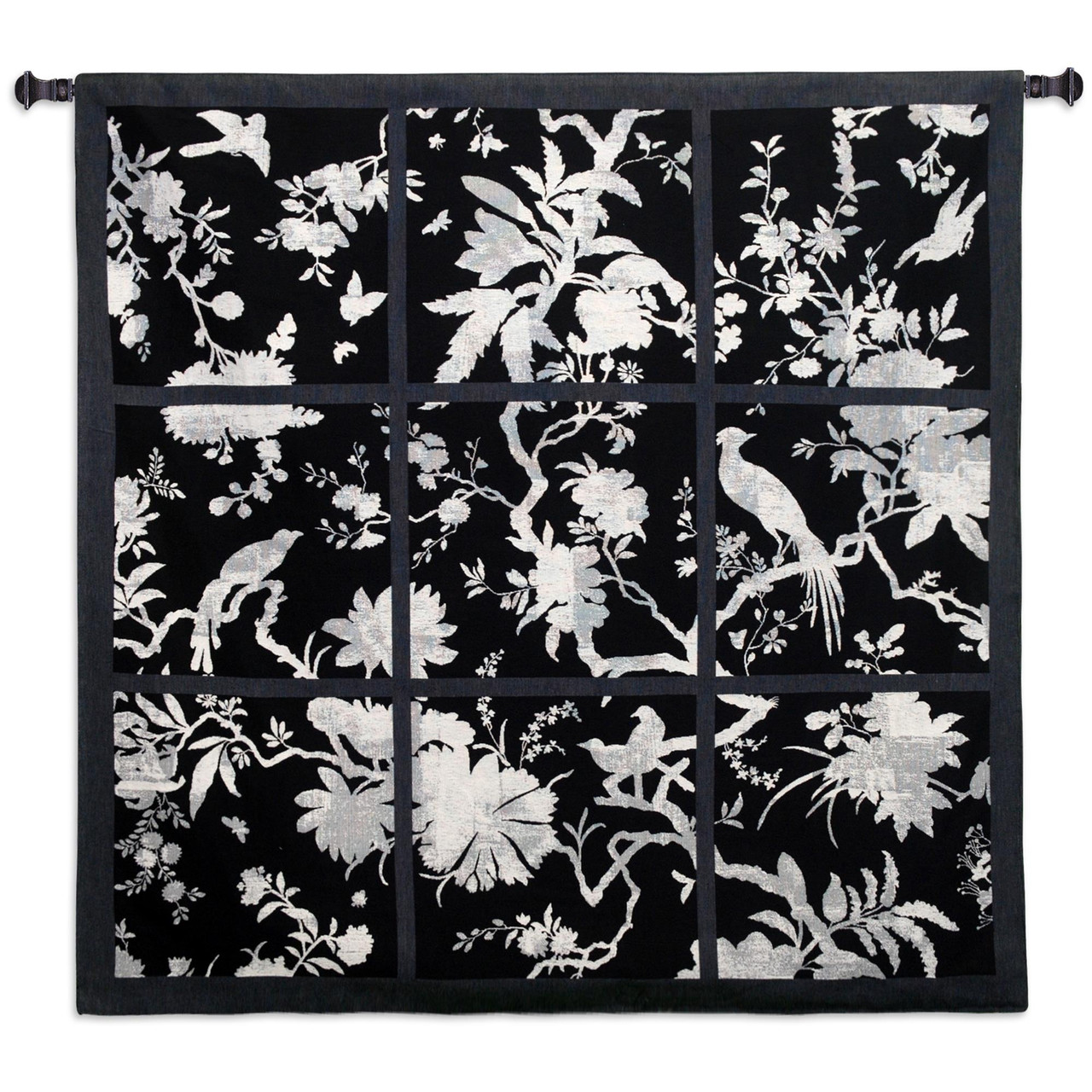 Floral Division Black and White Woven Tapestry Wall Art Hanging