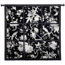 Floral Division Black and White | Woven Tapestry Wall Art Hanging | Silhouetted Tropical Birds and Plants Panel Artwork | 100% Cotton USA Size 44x41 Wall Tapestry