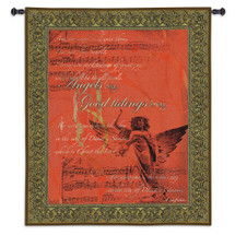 Angels Sing | Woven Tapestry Wall Art Hanging | Music Sheet Music in Rich Red | 100% Cotton USA Size 53x42 Wall Tapestry