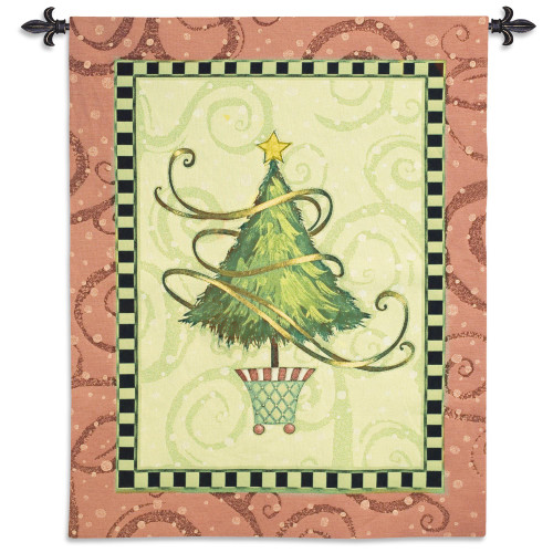 Christmas Topiary by Vivian Eisner | Woven Tapestry Wall Art Hanging | Festive Tree Holiday Decor | 100% Cotton USA Size 53x41 Wall Tapestry