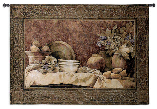Rustic Reflections by Linda Thompson | Woven Tapestry Wall Art Hanging | Floral Dining Still Life | 100% Cotton USA Size 53x38 Wall Tapestry