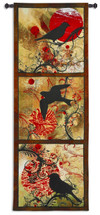 Autumn's Perch | Woven Tapestry Wall Art Hanging | Bird Silhouettes on Fiery Background Panel Artwork | 100% Cotton USA Size 80x53 Wall Tapestry