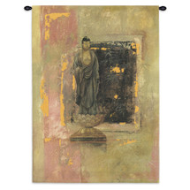 Golden Bamboo | Woven Tapestry Wall Art Hanging | Worn Stone Figure with Window into Forest | 100% Cotton USA Size 52x38 Wall Tapestry