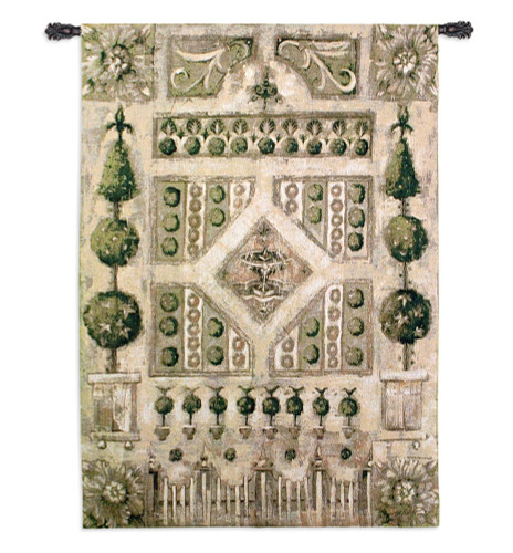 Garden Gate by Liz Jardine | Woven Tapestry Wall Art Hanging | Formal English Courtyard with Fountain Centerpiece | 100% Cotton USA Size 53x38 Wall Tapestry