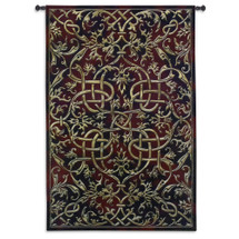 Porte Sienne | Woven Tapestry Wall Art Hanging | Golden Lines on Burgundy Background Intricate Scrollwork Design | 100% Cotton USA Size 79x53 Wall Tapestry