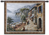 Overlook Cafe II by Sung Kim | Woven Tapestry Wall Art Hanging | Classic Mediterranean Village Coastal Cobblestone Walkway | 100% Cotton USA Size 53x44 Wall Tapestry