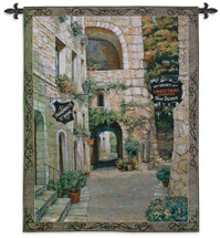 Italian Country Village II by Roger Duvall | Woven Tapestry Wall Art Hanging | Vintage Italian Cobblestone Alley with Candy and Drug Stores | 100% Cotton USA Size 74x55 Wall Tapestry