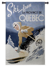 Ski Quebec | Woven Tapestry Wall Art Hanging | Vintage Canadian Whimsical Ski Poster Art | 100% Cotton USA Size 53x33 Wall Tapestry
