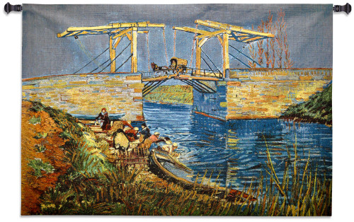 Langlois Bridge at Arles by Vincent van Gogh | Woven Tapestry Wall Art Hanging | Vibrant Post Impressionist River Drawbridge Masterpiece | 100% Cotton USA Size 53x37 Wall Tapestry