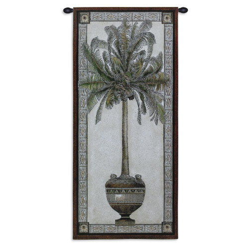 Old World Palm I | Woven Tapestry Wall Art Hanging | Tropical Tree in Ornate Decorative Urn | 100% Cotton USA Size 50x24 Wall Tapestry