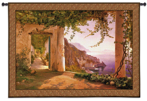 Amalfi Dia Cappuccini by Carl Frederik Aagaard | Woven Tapestry Wall Art Hanging | Sunset Coastline View | 100% Cotton USA Size 78X53 Wall Tapestry