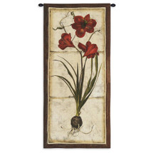 Red Tulip Study I | Woven Tapestry Wall Art Hanging | Crimson Tulip Plant on Aged Natural Background | 100% Cotton USA Size 55x26 Wall Tapestry