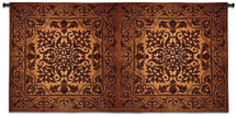 Double Iron Work Horizantal | Woven Tapestry Wall Art Hanging | Bronze Gold Metallic Damask Pattern Metal Panels | 100% Cotton USA Size 105x53 Wall Tapestry