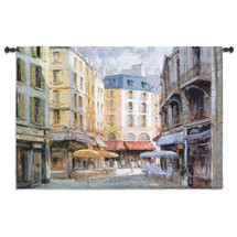 Les Parasols by George W. Bates | Woven Tapestry Wall Art Hanging | Vintage Daytime Parisian Street Scene | 100% Cotton USA Size 53x53 Wall Tapestry