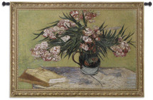 Oleanders by Vincent van Gogh | Woven Tapestry Wall Art Hanging | Abstract Pink Flowers in Silver Pitcher | 100% Cotton USA Size 53x38 Wall Tapestry