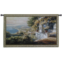 Balcony | Woven Tapestry Wall Art Hanging | Impressionist Stone Terrace Coastal View | 100% Cotton USA Size 53x30 Wall Tapestry