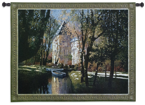 Chateau d'Annecy | Woven Tapestry Wall Art Hanging | Lavish Estate Secluded Water Inlet | 100% Cotton USA Size 53x40 Wall Tapestry