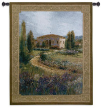 Morning in Spain | Woven Tapestry Wall Art Hanging | Spanish Villa Path on Lavender Meadow Landscape | 100% Cotton USA Size 53x40 Wall Tapestry