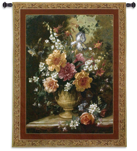 Nature's Glory IV by Albert Williams | Woven Tapestry Wall Art Hanging | Floral Blooming Centerpiece Golden Vase Still Life | 100% Cotton USA Size 53x42 Wall Tapestry