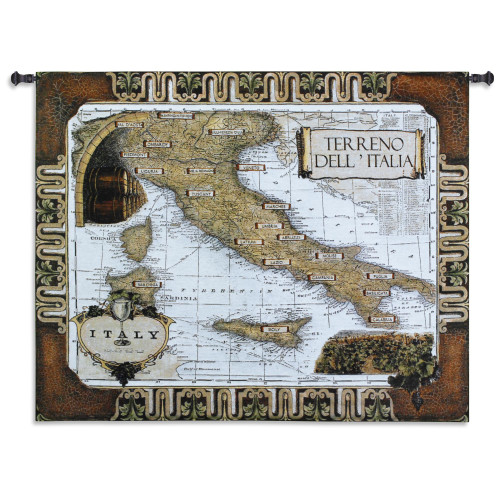 Italian Wine Country | Woven Tapestry Wall Art Hanging | Detailed Wine Map of Italy | 100% Cotton USA Size 53x42 Wall Tapestry